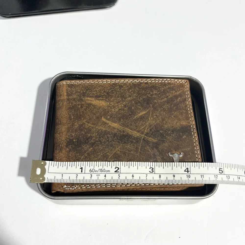 American Bison Men's Bifold Brown Leather Wallet New In Box